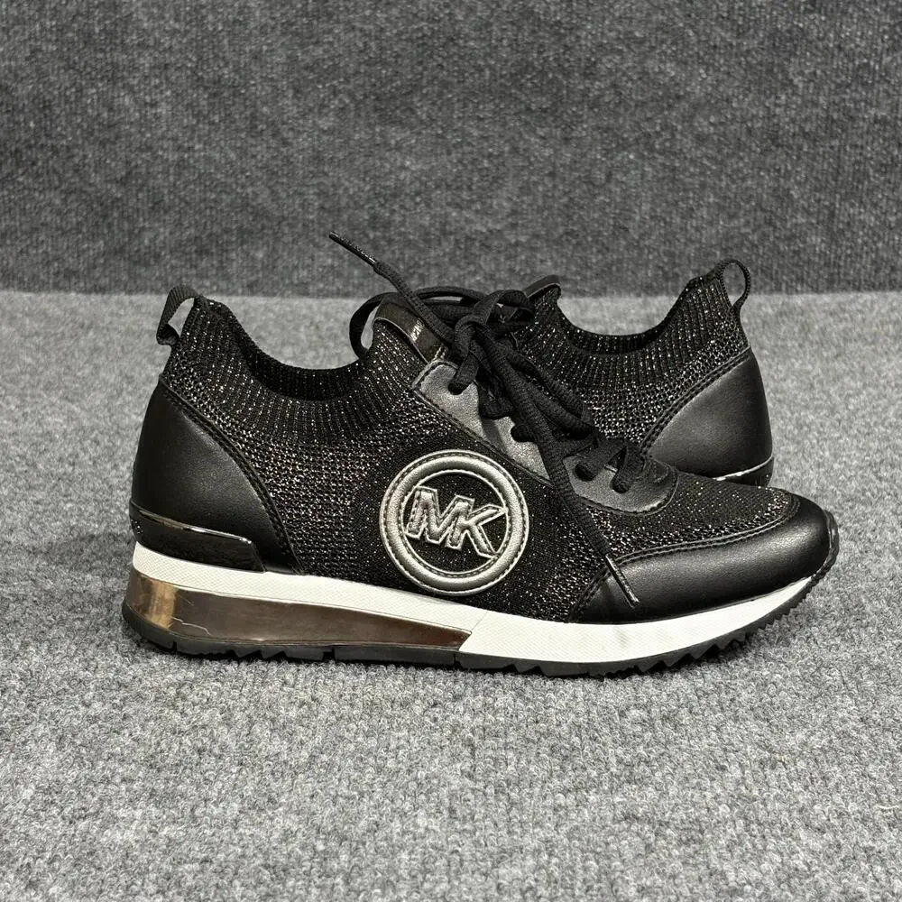 Michael Kors Shoes Womens Size 7 Black Knit MK Logo Low Top Casual Sneakers